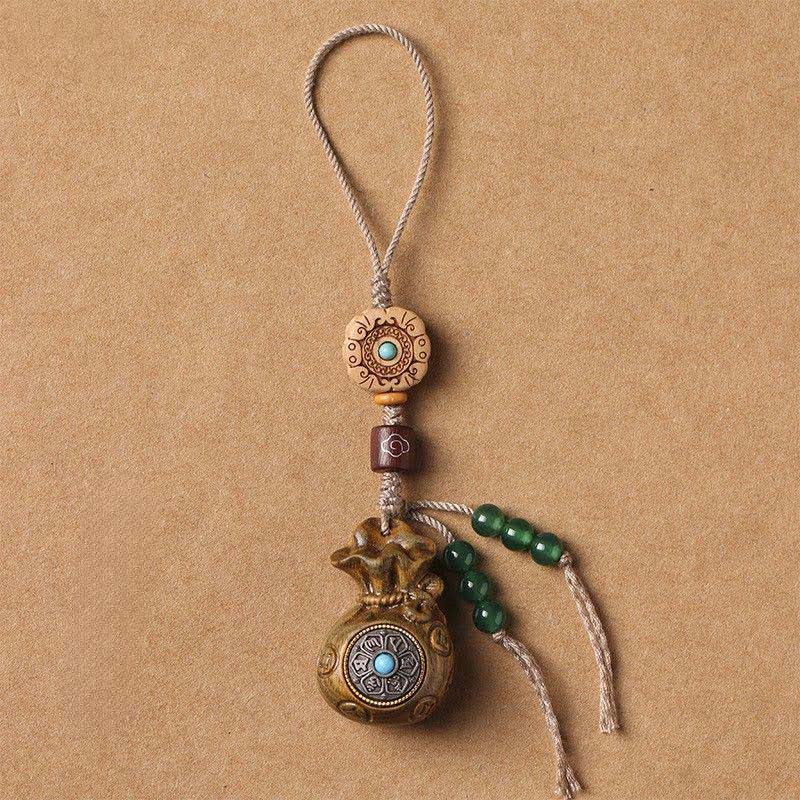 Buddha Stones Sandalo rosso Sandalo verde Om Mani Padme Hum Benedizione Moneta cinese Borsa porta soldi Design Portachiavi serenità - Sandalo verde - Decorazione da appendere al telefono - image 13
