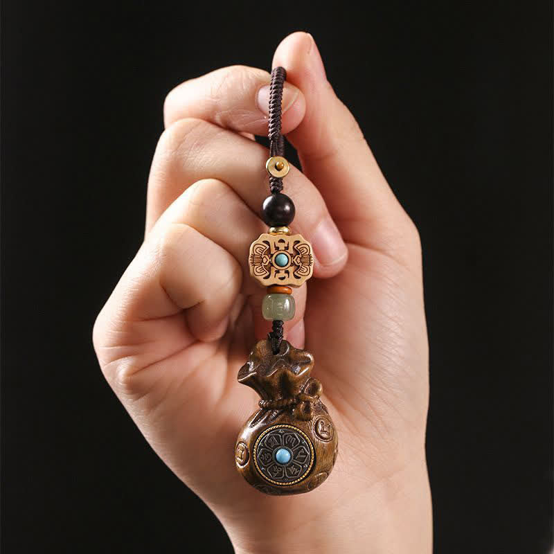Buddha Stones Sandalo rosso Sandalo verde Om Mani Padme Hum Benedizione Moneta cinese Borsa porta soldi Design Portachiavi serenità - image 9