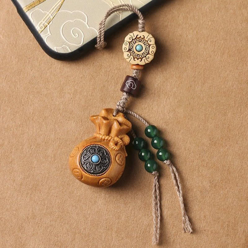 Buddha Stones Sandalo rosso Sandalo verde Om Mani Padme Hum Benedizione Moneta cinese Borsa porta soldi Design Portachiavi serenità - image 23