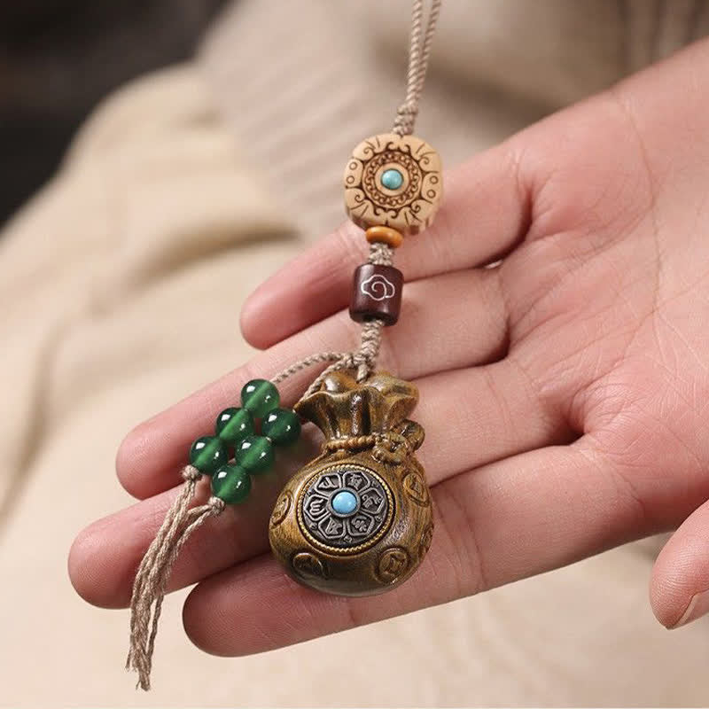Buddha Stones Sandalo rosso Sandalo verde Om Mani Padme Hum Benedizione Moneta cinese Borsa porta soldi Design Portachiavi serenità - image 14