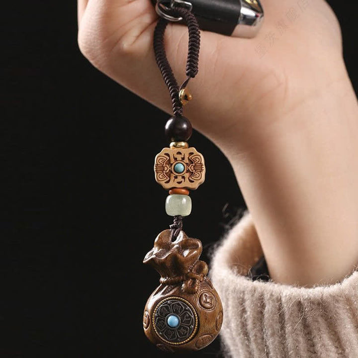 Buddha Stones Sandalo rosso Sandalo verde Om Mani Padme Hum Benedizione Moneta cinese Borsa porta soldi Design Portachiavi serenità - image 10