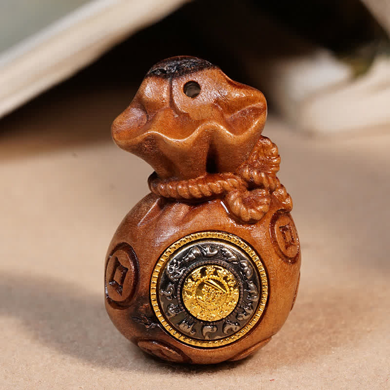 Buddha Stones Borsa portamonete in legno di giuggiolo colpita da un fulmine, portachiavi cinesi per la protezione delle monete e la ricchezza - image 6