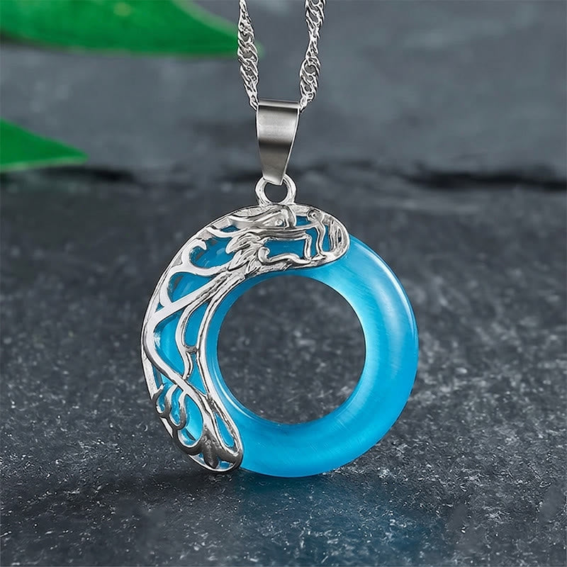 Buddha Stones Collana con fibbia della pace a forma di drago occhio di gatto e intuizione - Blu celeste - image 8