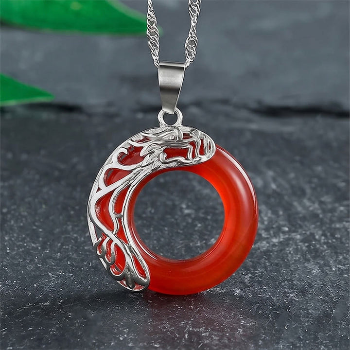 Buddha Stones Collana con fibbia della pace a forma di drago occhio di gatto e intuizione - Rosso - image 10