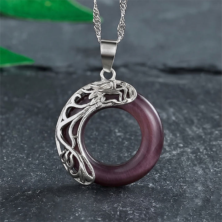 Buddha Stones Collana con fibbia della pace a forma di drago occhio di gatto e intuizione - Viola - image 6