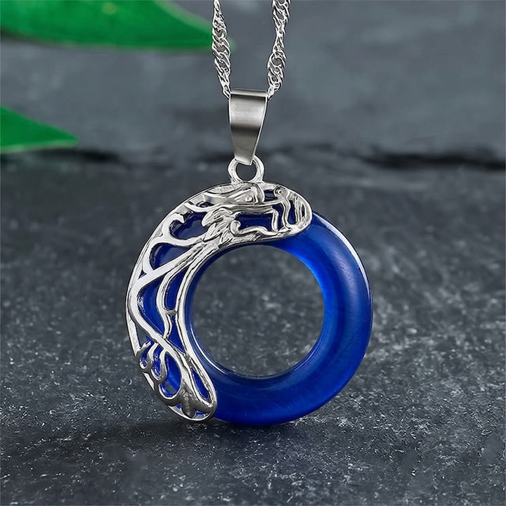 Buddha Stones Collana con fibbia della pace a forma di drago occhio di gatto e intuizione - Blu - image 7