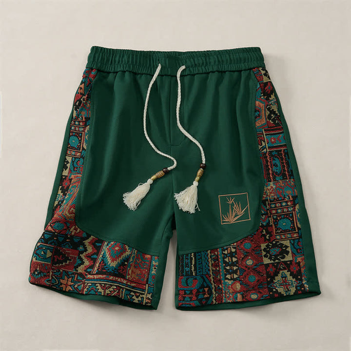 Buddha Stones Pantaloncini da uomo estivi in ​​stile boho con coulisse in vita elasticizzata e finiture geometriche, con tasche. - image 2