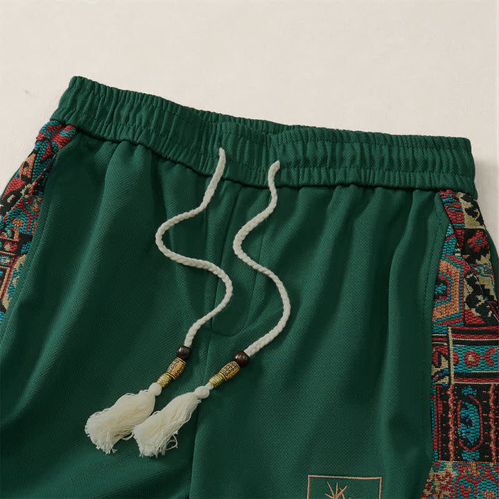 Buddha Stones Pantaloncini da uomo estivi in ​​stile boho con coulisse in vita elasticizzata e finiture geometriche, con tasche. - image 5