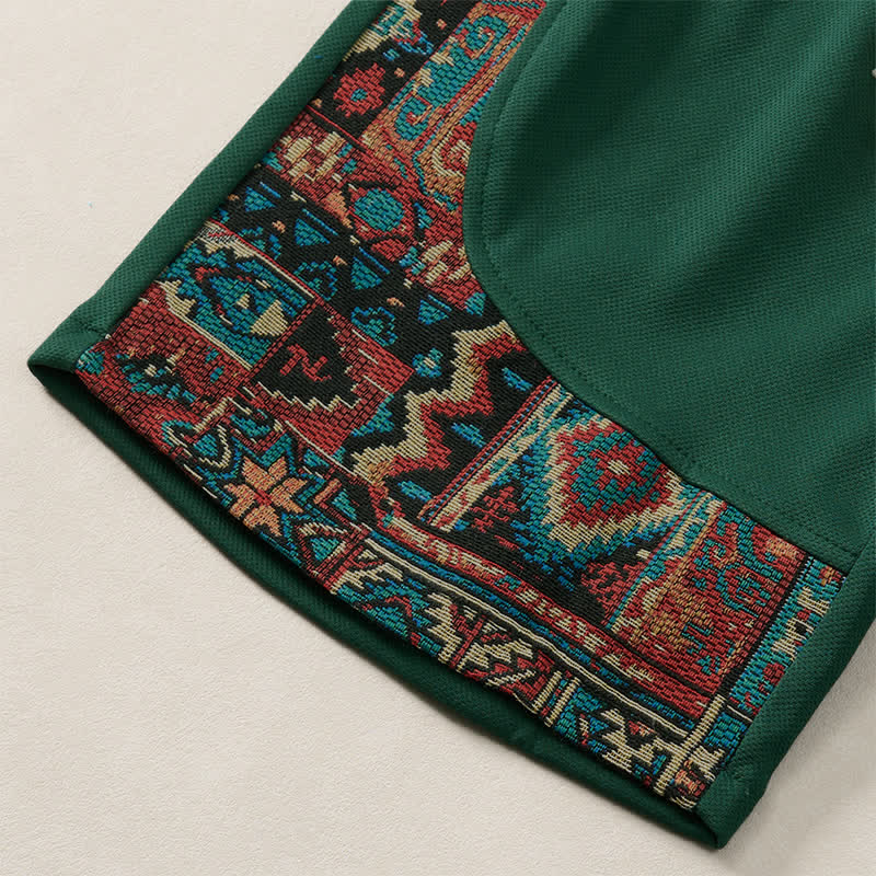 Buddha Stones Pantaloncini da uomo estivi in ​​stile boho con coulisse in vita elasticizzata e finiture geometriche, con tasche. - image 8