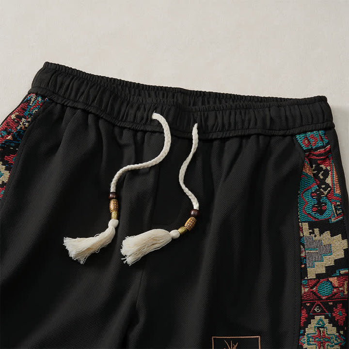 Buddha Stones Pantaloncini da uomo estivi in ​​stile boho con coulisse in vita elasticizzata e finiture geometriche, con tasche. - image 14
