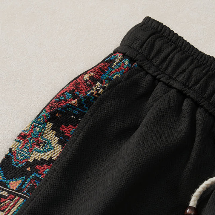 Buddha Stones Pantaloncini da uomo estivi in ​​stile boho con coulisse in vita elasticizzata e finiture geometriche, con tasche. - image 15