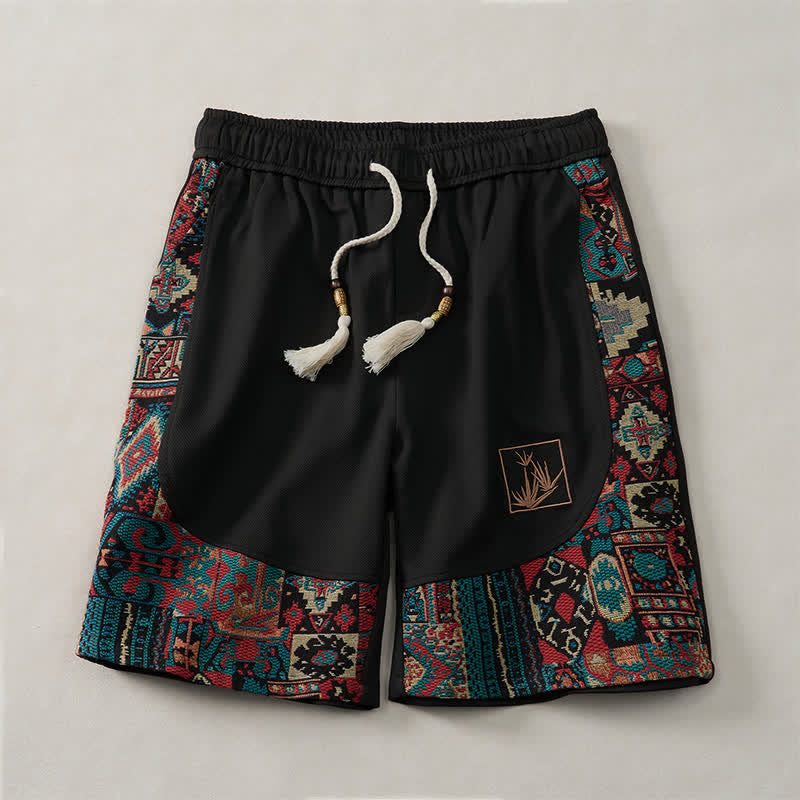 Buddha Stones Pantaloncini da uomo estivi in ​​stile boho con coulisse in vita elasticizzata e finiture geometriche, con tasche. - image 12