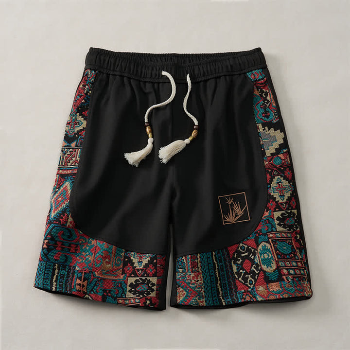 Buddha Stones Pantaloncini da uomo estivi in ​​stile boho con coulisse in vita elasticizzata e finiture geometriche, con tasche. - image 12