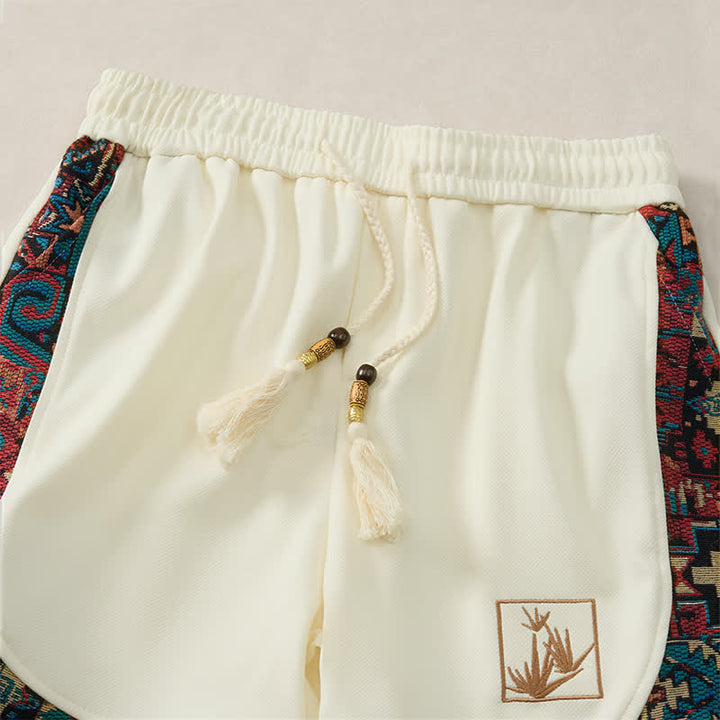 Buddha Stones Pantaloncini da uomo estivi in ​​stile boho con coulisse in vita elasticizzata e finiture geometriche, con tasche. - image 26