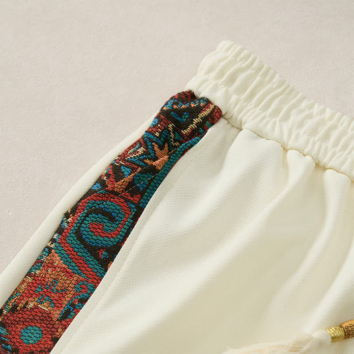 Buddha Stones Pantaloncini da uomo estivi in ​​stile boho con coulisse in vita elasticizzata e finiture geometriche, con tasche. - image 25