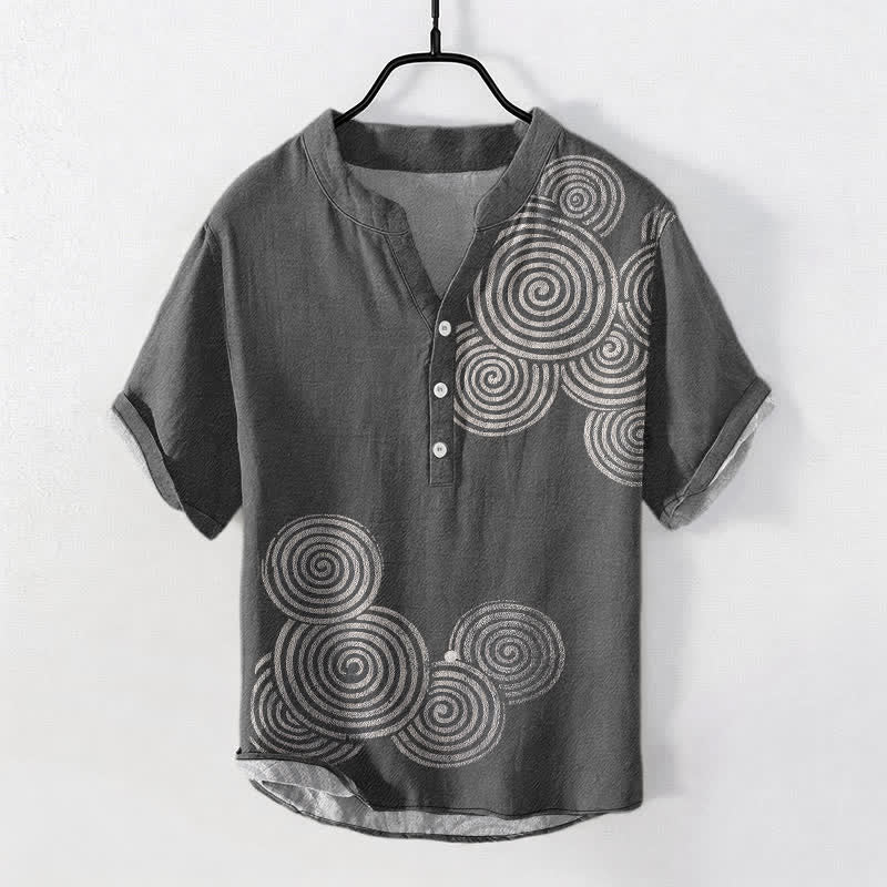 Buddha Stones Camicia da uomo a maniche corte con mezzo bottone e motivo a spirale in cotone. - Grigio tenue - US/UK/AU50, EU60 (5XL) - image 5