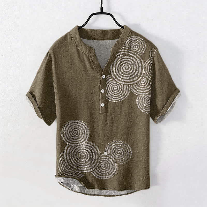 Buddha Stones Camicia da uomo a maniche corte con mezzo bottone e motivo a spirale in cotone. - Oliva - US/UK/AU50, EU60 (5XL) - image 7