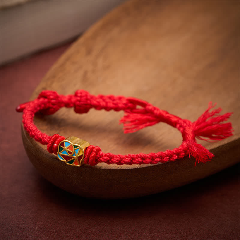 Buddha Stones Bracciale regolabile tibetano con elefante e cordino rosso. - image 1