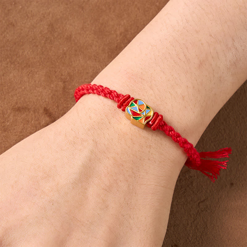 Buddha Stones Bracciale regolabile tibetano con elefante e cordino rosso. - image 3