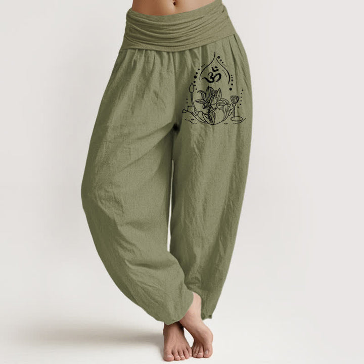 Buddha Stones Pantaloni harem da donna in puro cotone con motivo mandala zen e vita elasticizzata. - Verde oliva - US16, UK/AU20, EU48 (3XL) - image 11