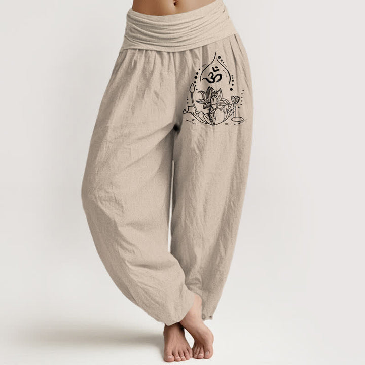 Buddha Stones Pantaloni harem da donna in puro cotone con motivo mandala zen e vita elasticizzata. - Tan - US16, UK/AU20, EU48 (3XL) - image 14