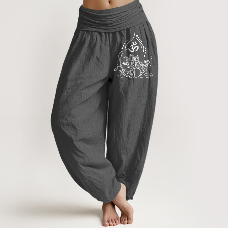 Buddha Stones Pantaloni harem da donna in puro cotone con motivo mandala zen e vita elasticizzata. - Grigio tenue - US16, UK/AU20, EU48 (3XL) - image 8