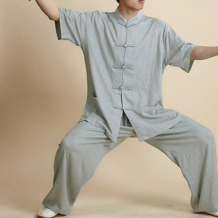 Buddha Stones Meditazione Zen Preghiera Spirituale Tai Chi Qigong Pratica Unisex Ricamo Abbigliamento Set - Maglia a maniche corte grigia - US14, UK/AU18, EU46 (3XL) - image 24