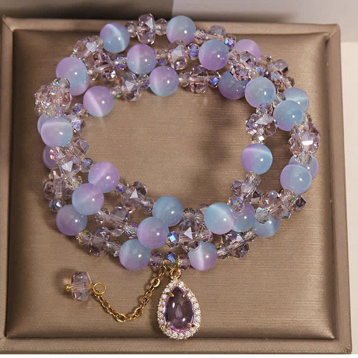 Buddha Stones Bracciale di supporto a strati con zucca di cristallo occhio di gatto a sfumatura blu - image 4