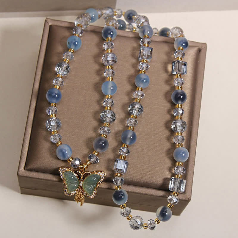 Buddha Stones Bracciale a strati con farfalla in agata Blue Candy e simbolo di fiducia in sé stessi - image 3
