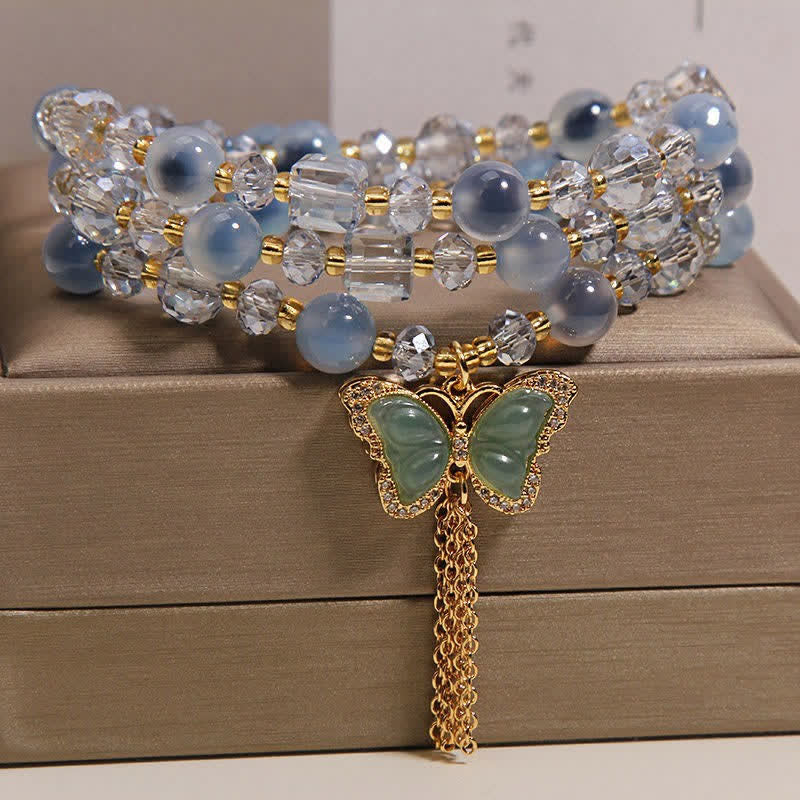 Buddha Stones Bracciale a strati con farfalla in agata Blue Candy e simbolo di fiducia in sé stessi - image 1