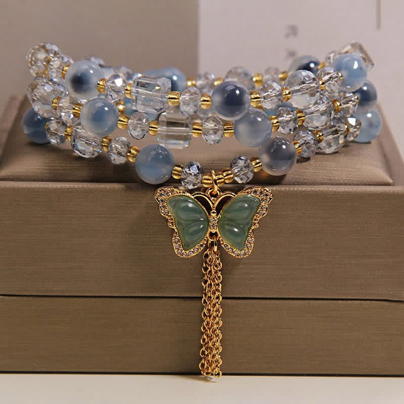 Buddha Stones Bracciale a strati con farfalla in agata Blue Candy e simbolo di fiducia in sé stessi - Agata di caramelle (Speranza ♥ Equilibrio) - image 0