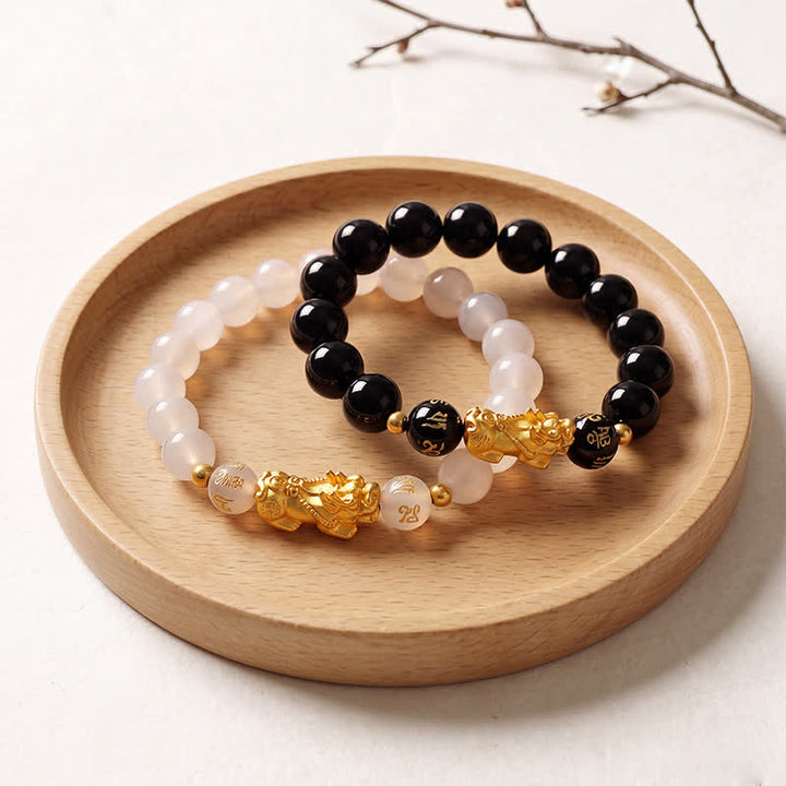 Buddha Stones Braccialetto di purificazione Pi Xiu Om Mani Padme Hum in calcedonio nero e ossidiana nera. - image 12