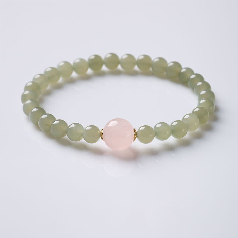 Buddha Stones Bracciale in giada e quarzo rosa Harmony, nuovo stile cinese - image 1