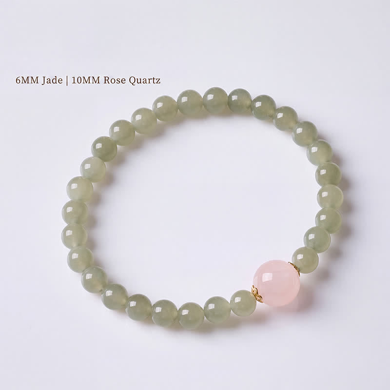 Buddha Stones Bracciale in giada e quarzo rosa Harmony, nuovo stile cinese - image 2