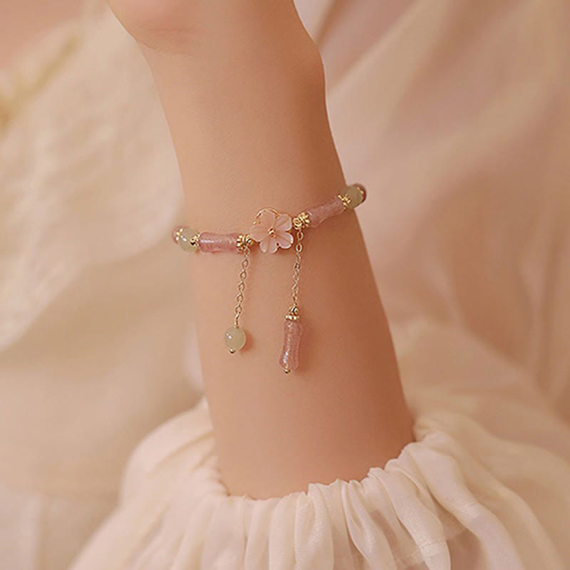 Buddha Stones Bracciale romantico in giada Hetian con quarzo fragola, bambù e bambù. - image 11