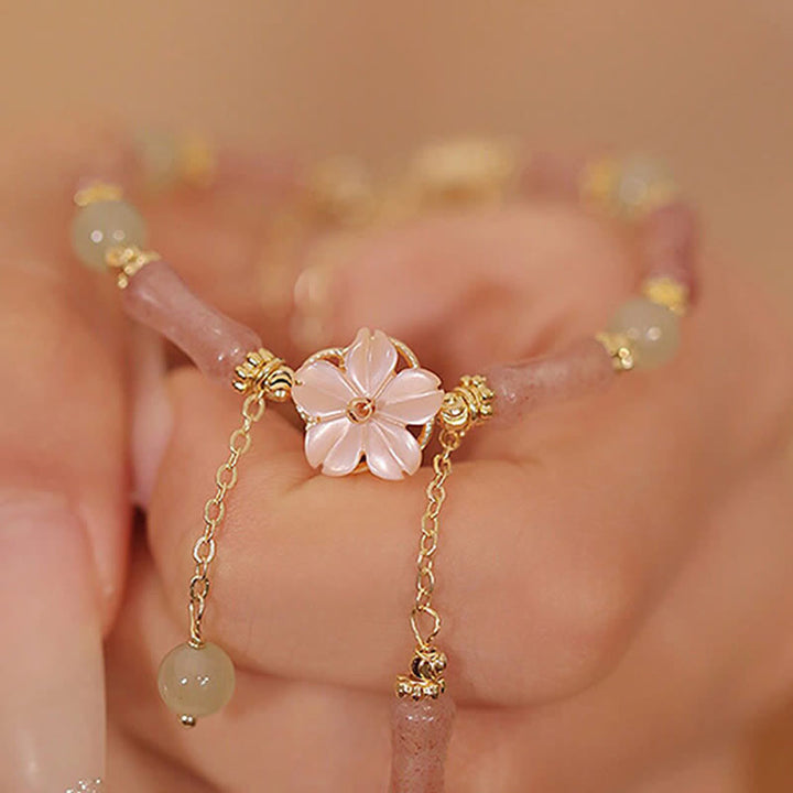 Buddha Stones Bracciale romantico in giada Hetian con quarzo fragola, bambù e bambù. - image 14