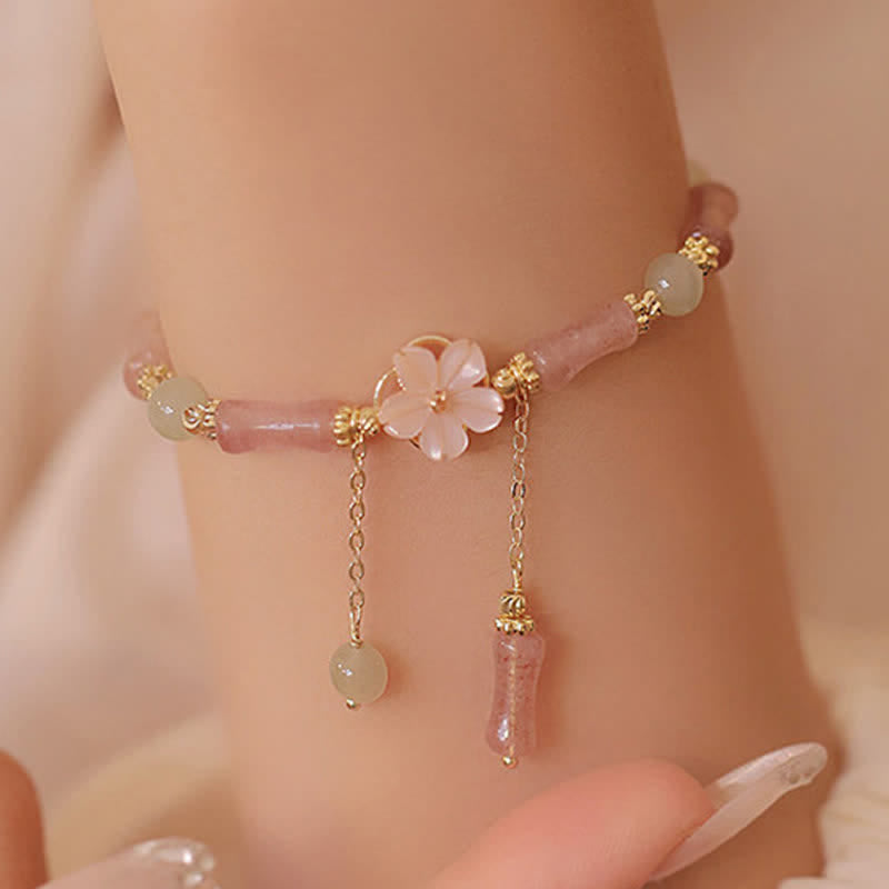 Buddha Stones Bracciale romantico in giada Hetian con quarzo fragola, bambù e bambù. - image 1