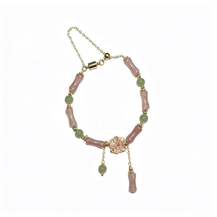 Buddha Stones Bracciale romantico in giada Hetian con quarzo fragola, bambù e bambù. - image 15