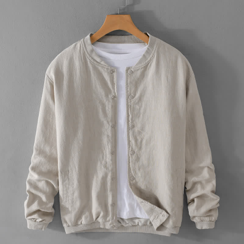 Buddha Stones Giacca da uomo primaverile casual e minimalista con bottoni e tasche. - Beige - US/UK/AU42, EU52 (3XL) - image 0