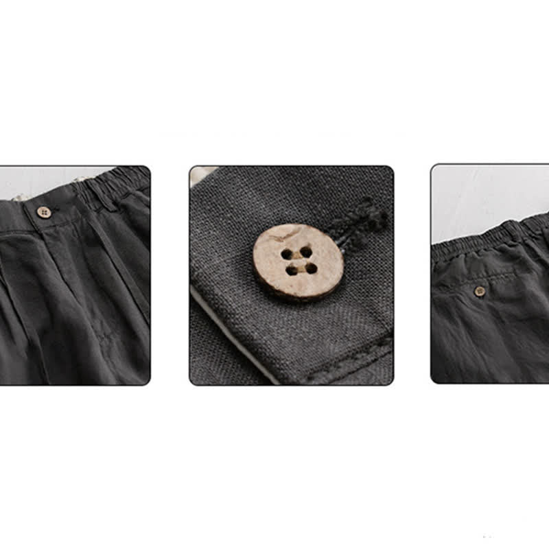 Buddha Stones Pantaloni lunghi da uomo in lino tinta unita, modello a gamba dritta, con coulisse e cerniera, ideali per primavera/estate. Modello casual con tasche. - image 7