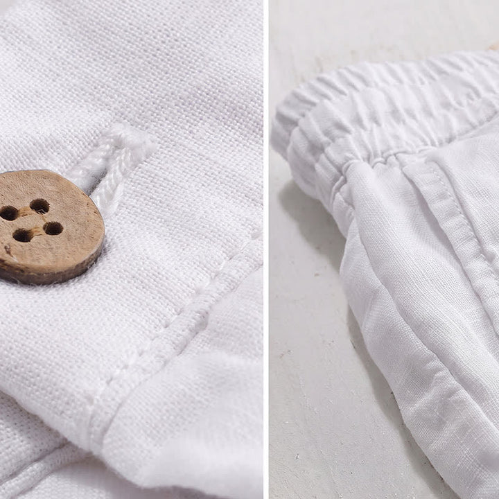 Buddha Stones Pantaloni lunghi da uomo in lino tinta unita, modello a gamba dritta, con coulisse e cerniera, ideali per primavera/estate. Modello casual con tasche. - image 18