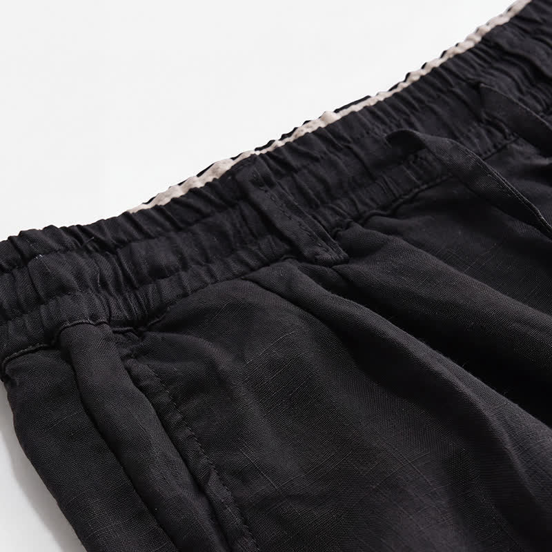 Buddha Stones Pantaloni lunghi da uomo in lino tinta unita, modello a gamba dritta, con coulisse e cerniera, ideali per primavera/estate. Modello casual con tasche. - image 10