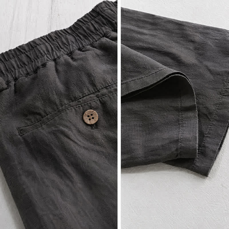 Buddha Stones Pantaloni lunghi da uomo in lino tinta unita, modello a gamba dritta, con coulisse e cerniera, ideali per primavera/estate. Modello casual con tasche. - image 5