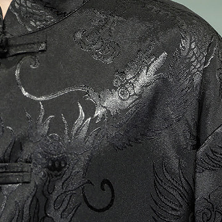 Buddha Stones Camicia da uomo a maniche corte con taschino, colletto alla coreana, bottoni a rana e motivo drago, stile estivo Tang. - image 16