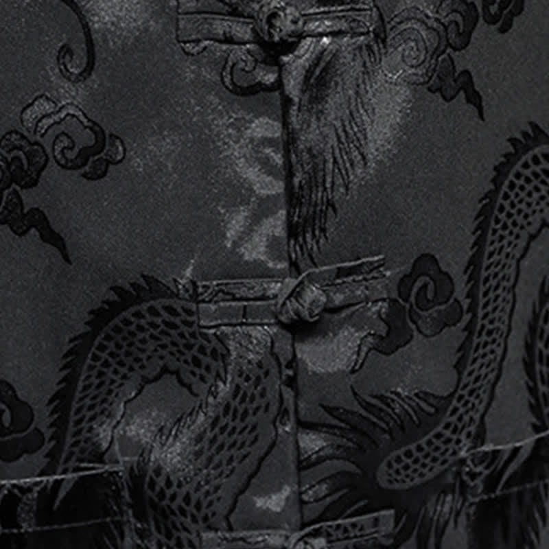 Buddha Stones Camicia da uomo a maniche corte con taschino, colletto alla coreana, bottoni a rana e motivo drago, stile estivo Tang. - image 17
