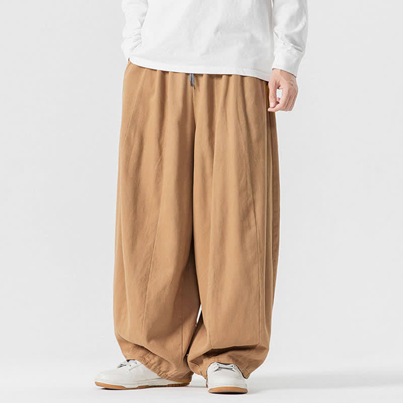 Buddha Stones Pantaloni lunghi da uomo a gamba dritta, semplici, in cotone tinta unita, con coulisse, per l'autunno. Pantaloni a gamba dritta con tasche. - Verga d'oro - US/UK/AU46, EU56 (5XL) - image 33