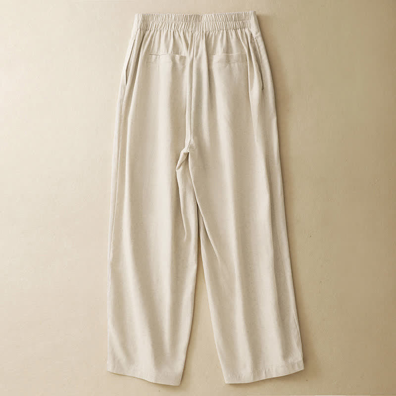 Buddha Stones Pantaloni harem da donna in lino tinta unita, a vita alta, con bottoni, stile estivo minimalista e tasche. - image 10