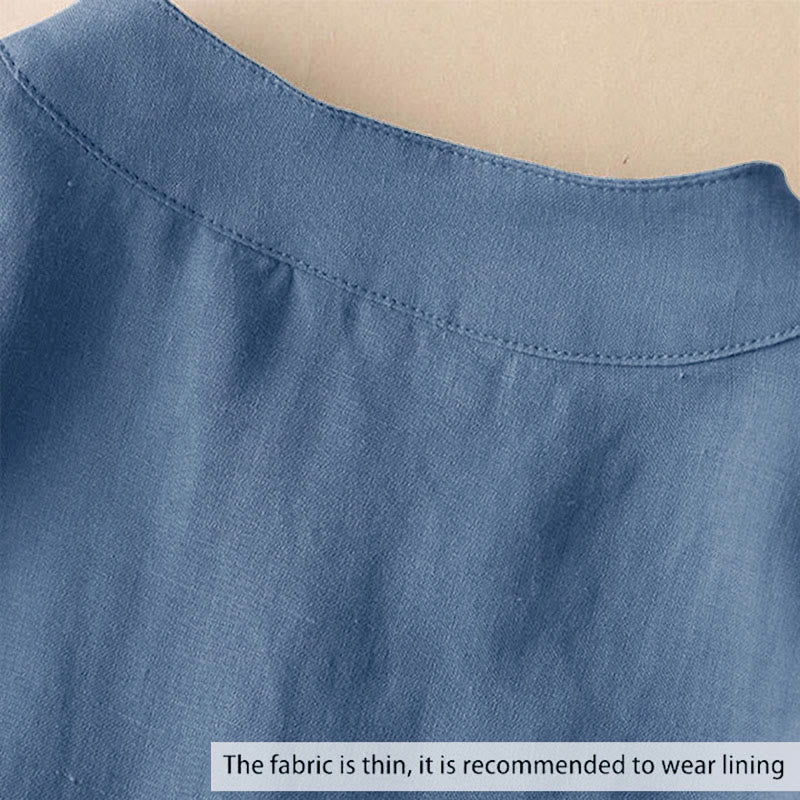 Camicia casual da donna in cotone e lino con scollo a V e maniche a tre quarti, motivo Buddha Stones - image 1