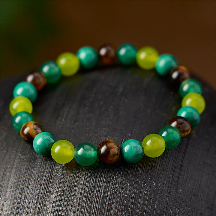 Buddha Stones Braccialetto del coraggio con occhio di tigre, malachite, giada ciano e agata verde. - image 2