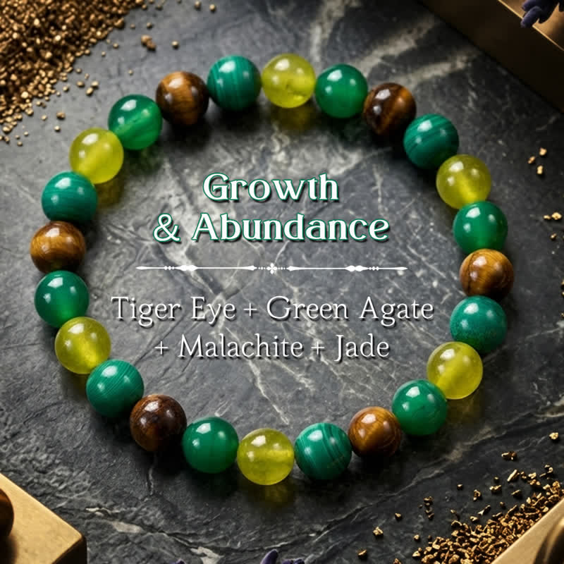 Buddha Stones Braccialetto del coraggio con occhio di tigre, malachite, giada ciano e agata verde. - Occhio di tigre (Protezione ♥ Coraggio) - image 0